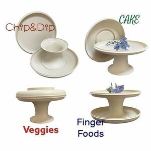 Vintage Tupperware Serve-It-All Multi Purpose Pedestal Dish Stand Serveware Set